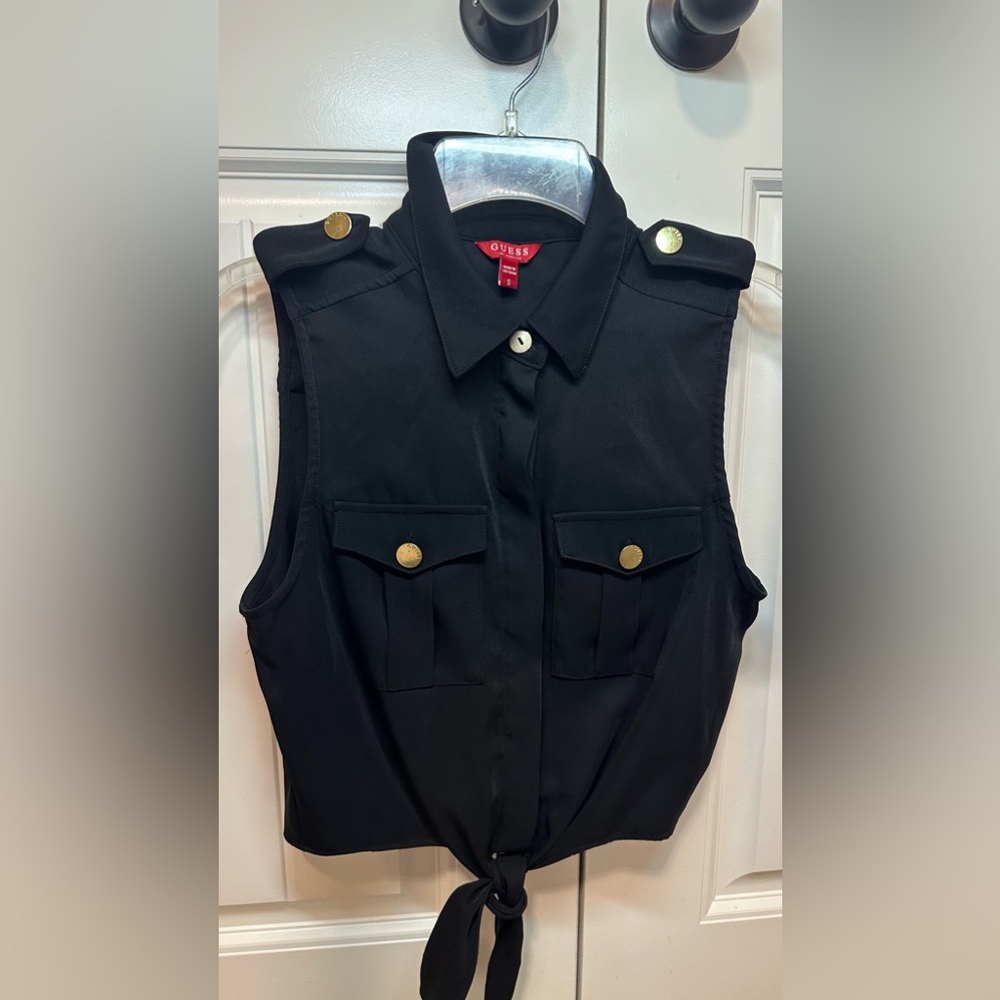 Guess Black Tie-Front Top- Size Small